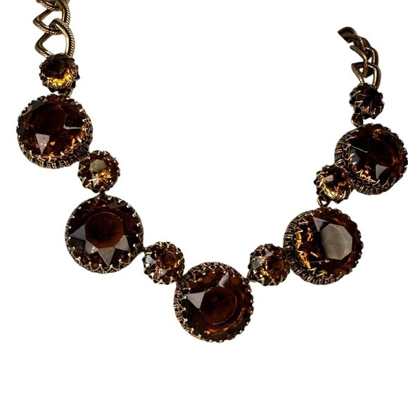 Henkel & Grosse for Dior Rootbeer Art Glass Necklace Vintage Dog Tooth Setting - Picture 4 of 12